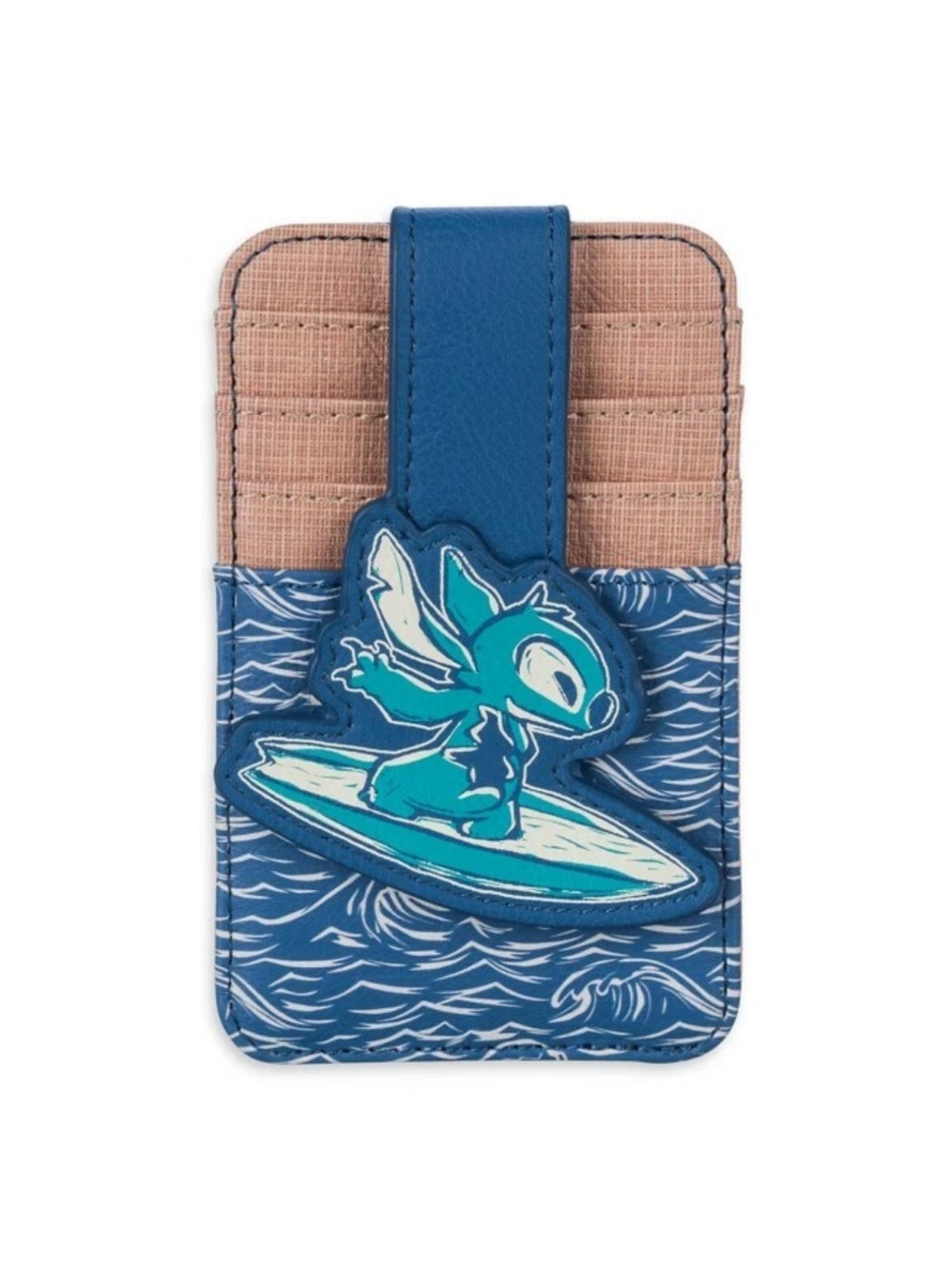 Disney Parks Stitch Surfing Faux Leather Card Case - Blue & Beige - NWT